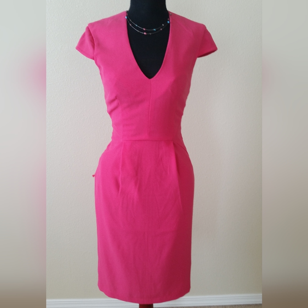 H&M Hot Pink V-Neck Sheath Dress - Sz 2 NWOT